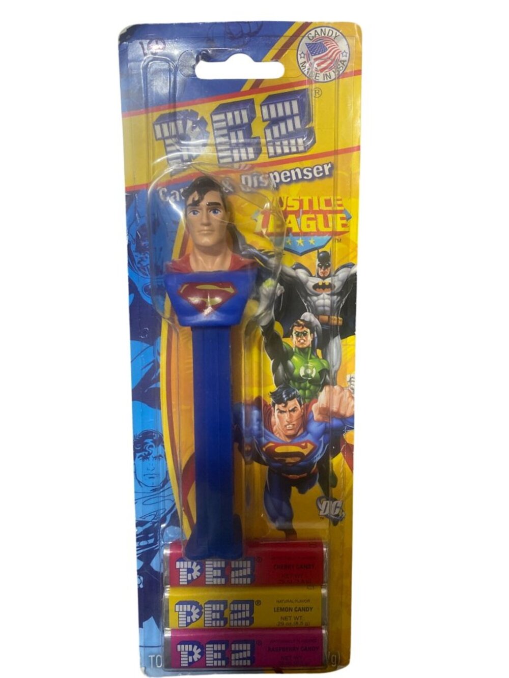 Superman PEZ Dispenser With Justice League Theme & 3 Candy Refill Packs Sealed